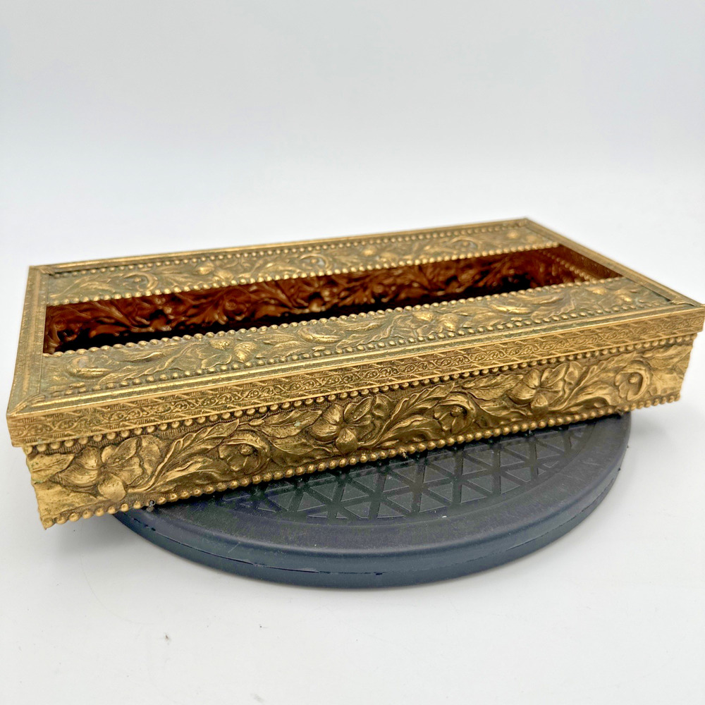 Vintage Stylebuilt Ornate Hollywood Regency Brass Filigree Tissue Box Cover